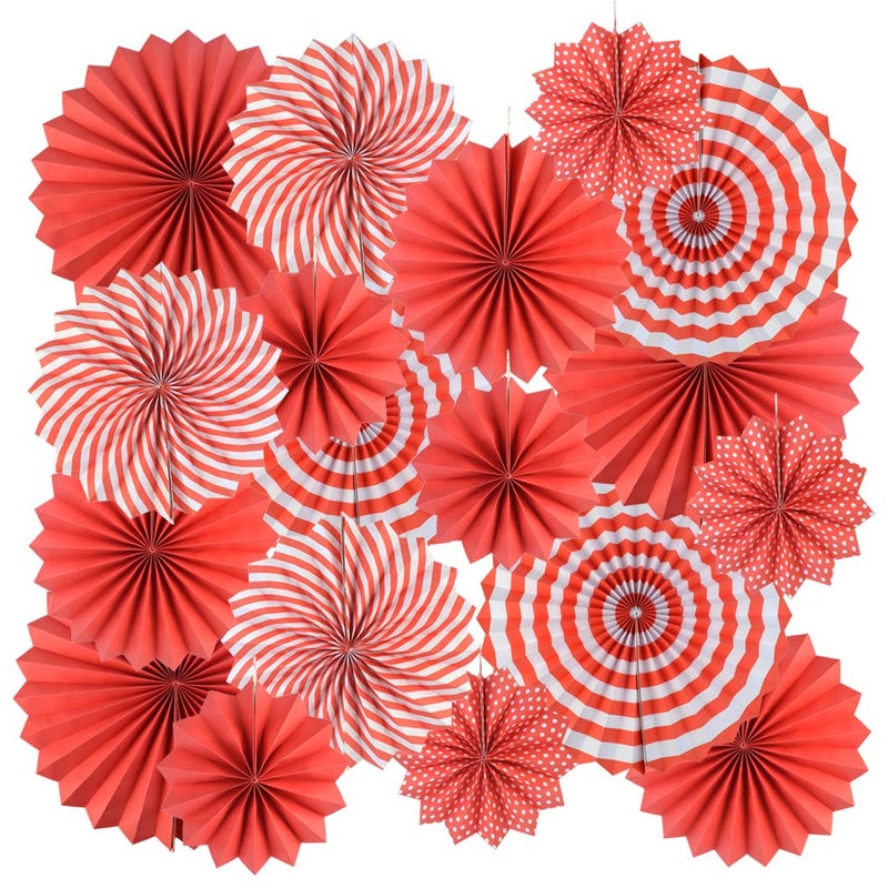 mifengda 18Pc Party Hanging Paper Fans Set - Red Folding Round Fan Wall Decor, Paper Garlands Flower Decoration for Birthday, Festival, Wedding, Graduation Events Accessories - Image 1